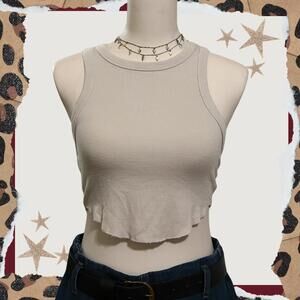 Garage Beige Ribbed Crop Tank Top with Minimalist Y2K Summer Basic Essential
